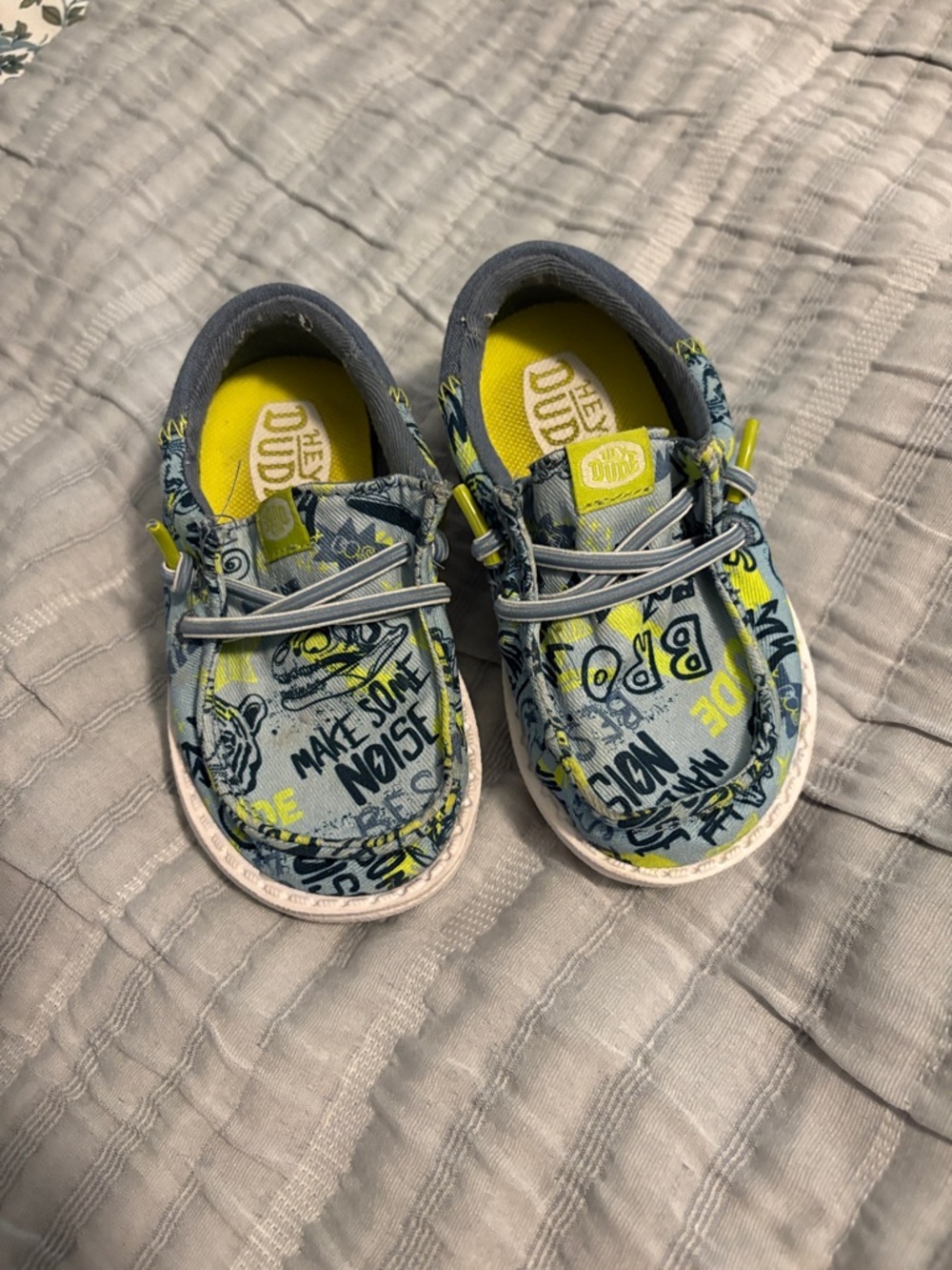 Hey Dude Kids Graffiti Slip-On Moccasins in Blue and Yellow